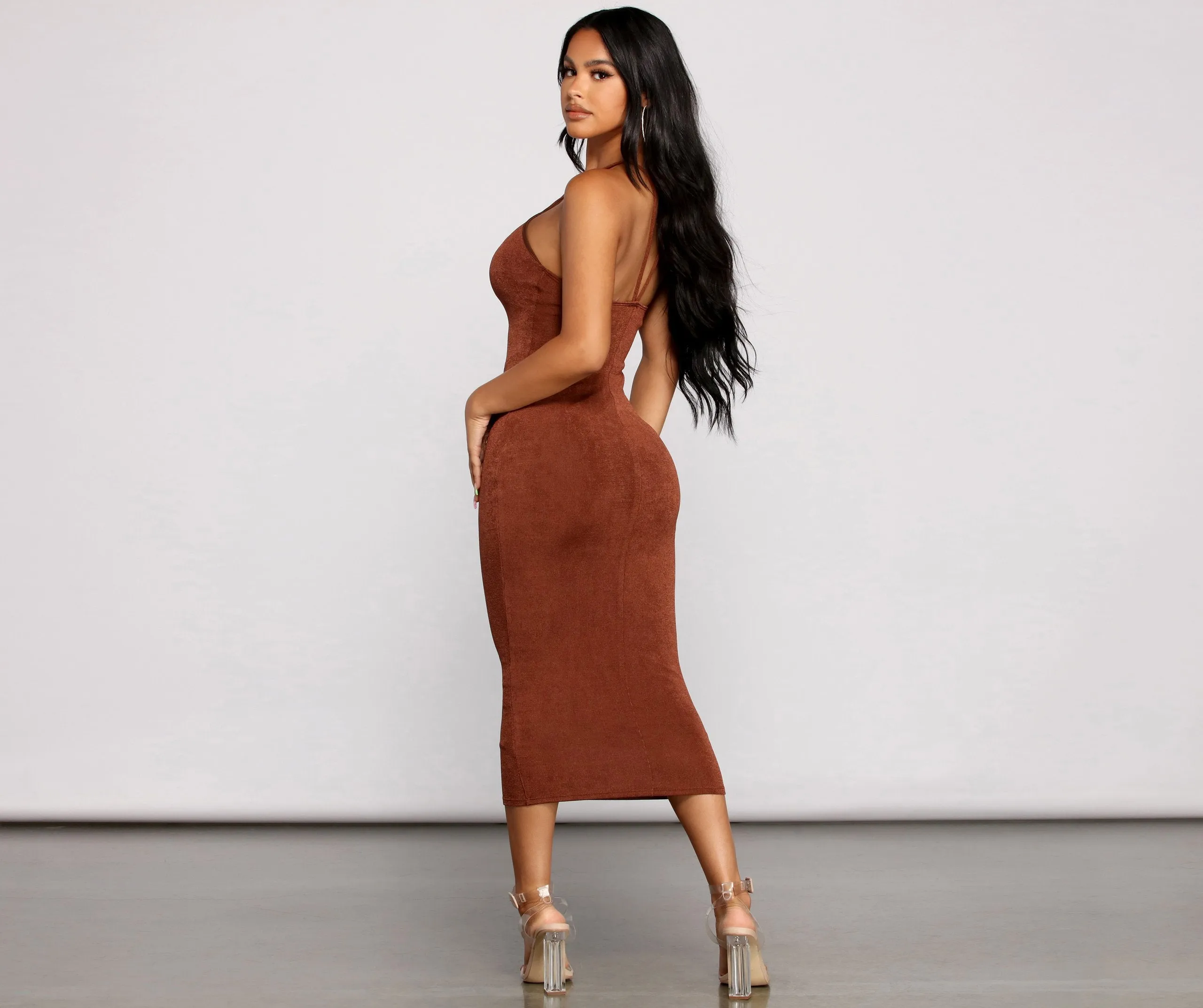 Sultry And Stunning Charming Halter Midi Dress