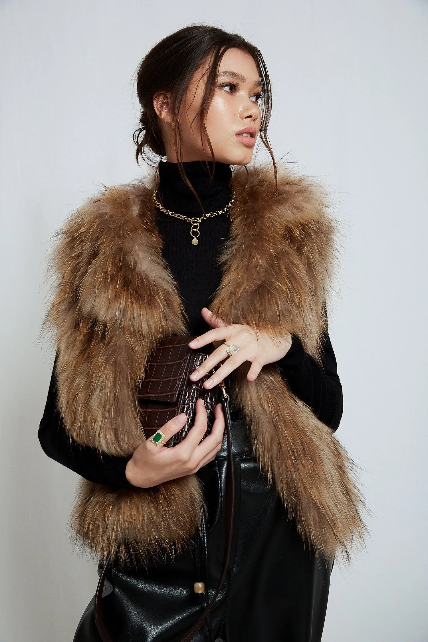 Sylvie Cropped Fur Vest in Natural