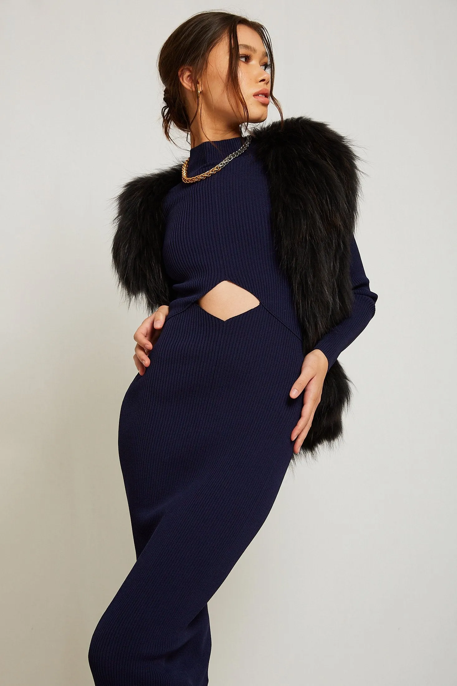 Sylvie Cropped Fur Vest in Onyx