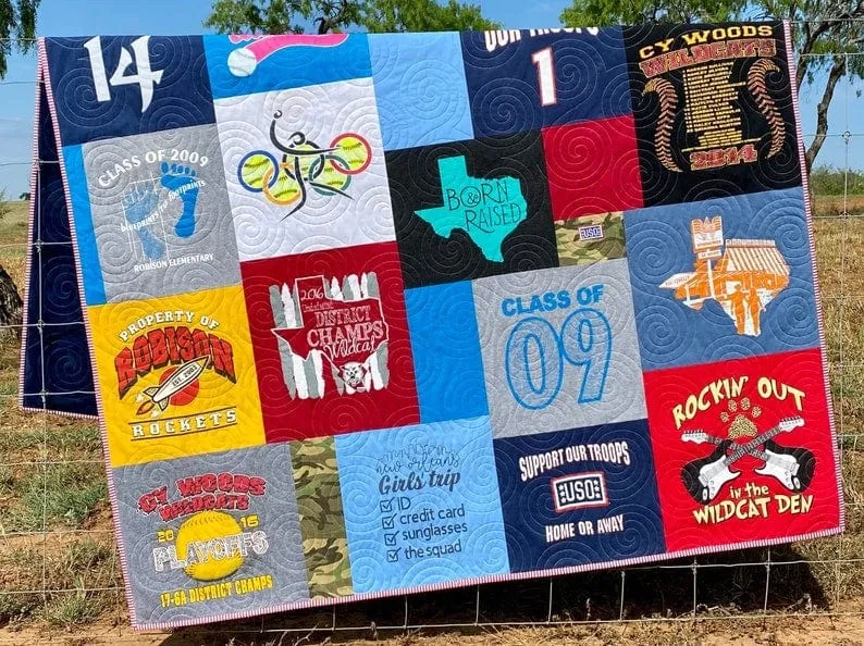 T-Shirt Quilt DEPOSIT Custom Memory Blanket Graduation Gift Tee Handmade Keepsake Personalized Modern Design Sport Clothing College Birthday