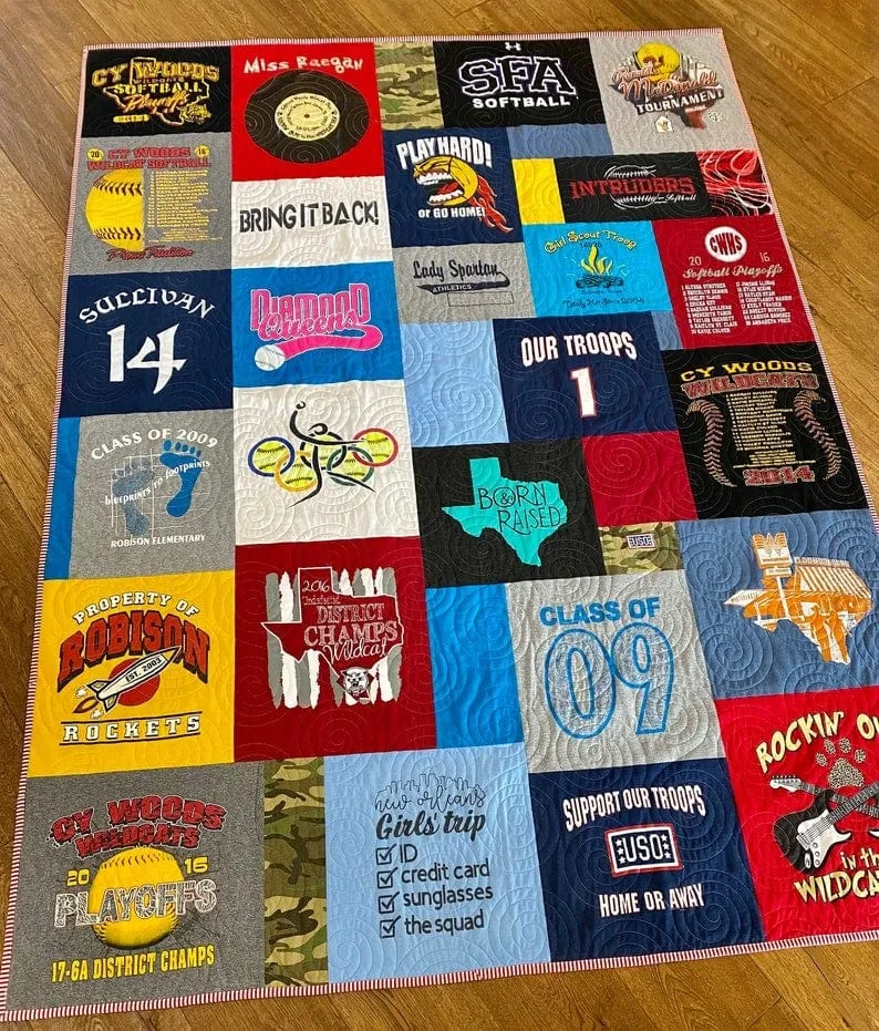 T-Shirt Quilt DEPOSIT Memory Blanket Custom Graduation Gift Tee Handmade Keepsake Personalized Modern Design Sport Clothing College Birthday