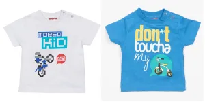 T-SHIRTS X 2 kids Baby Do-Design Moped Bike Scooter Toddler White & Blue NEW! 68