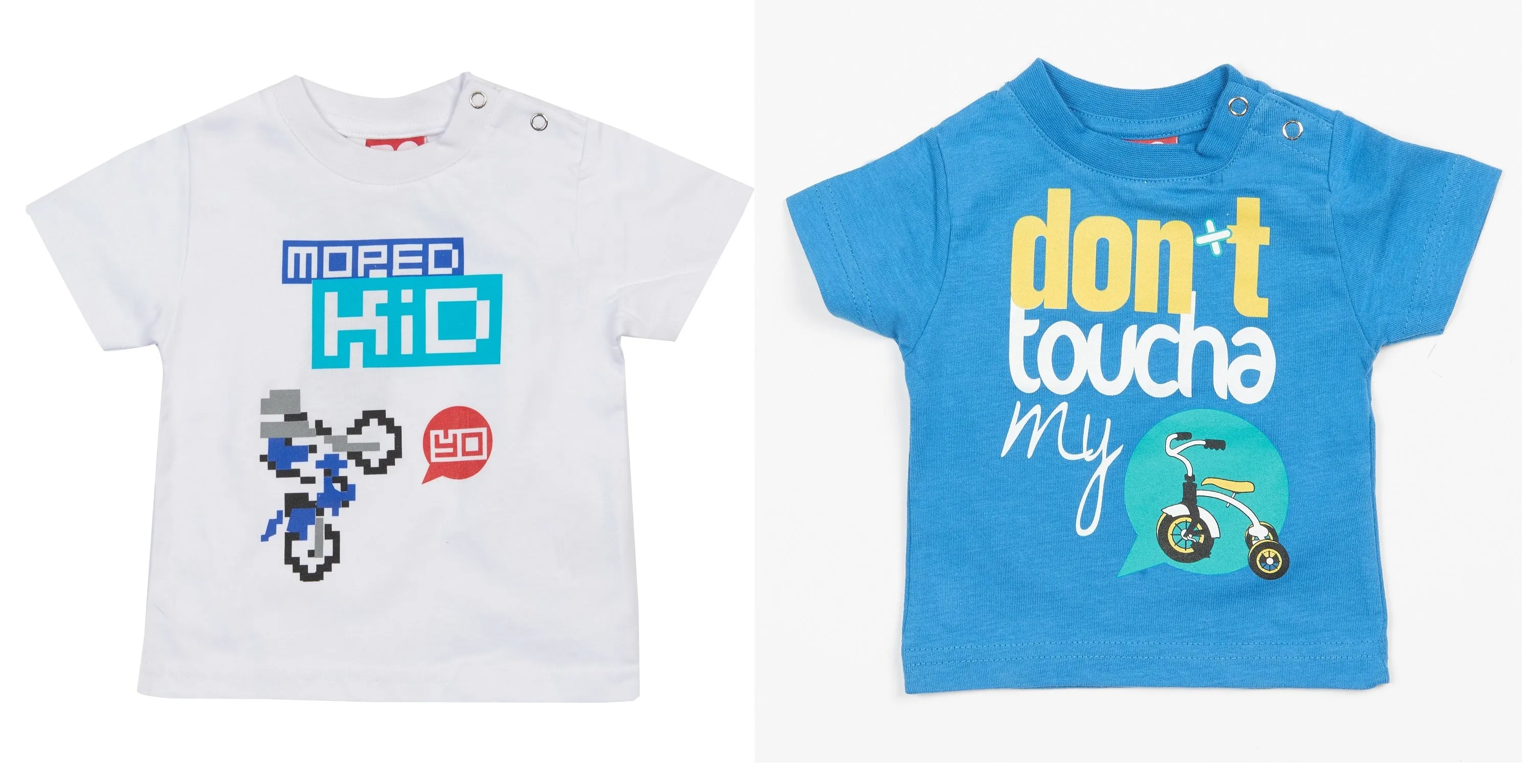 T-SHIRTS X 2 kids Baby Do-Design Moped Bike Scooter Toddler White & Blue NEW! 68