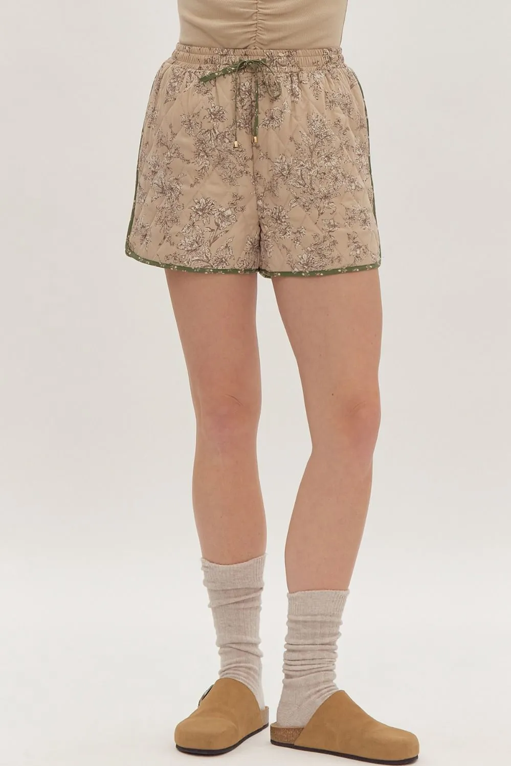 Taupe Quilted Floral Shorts