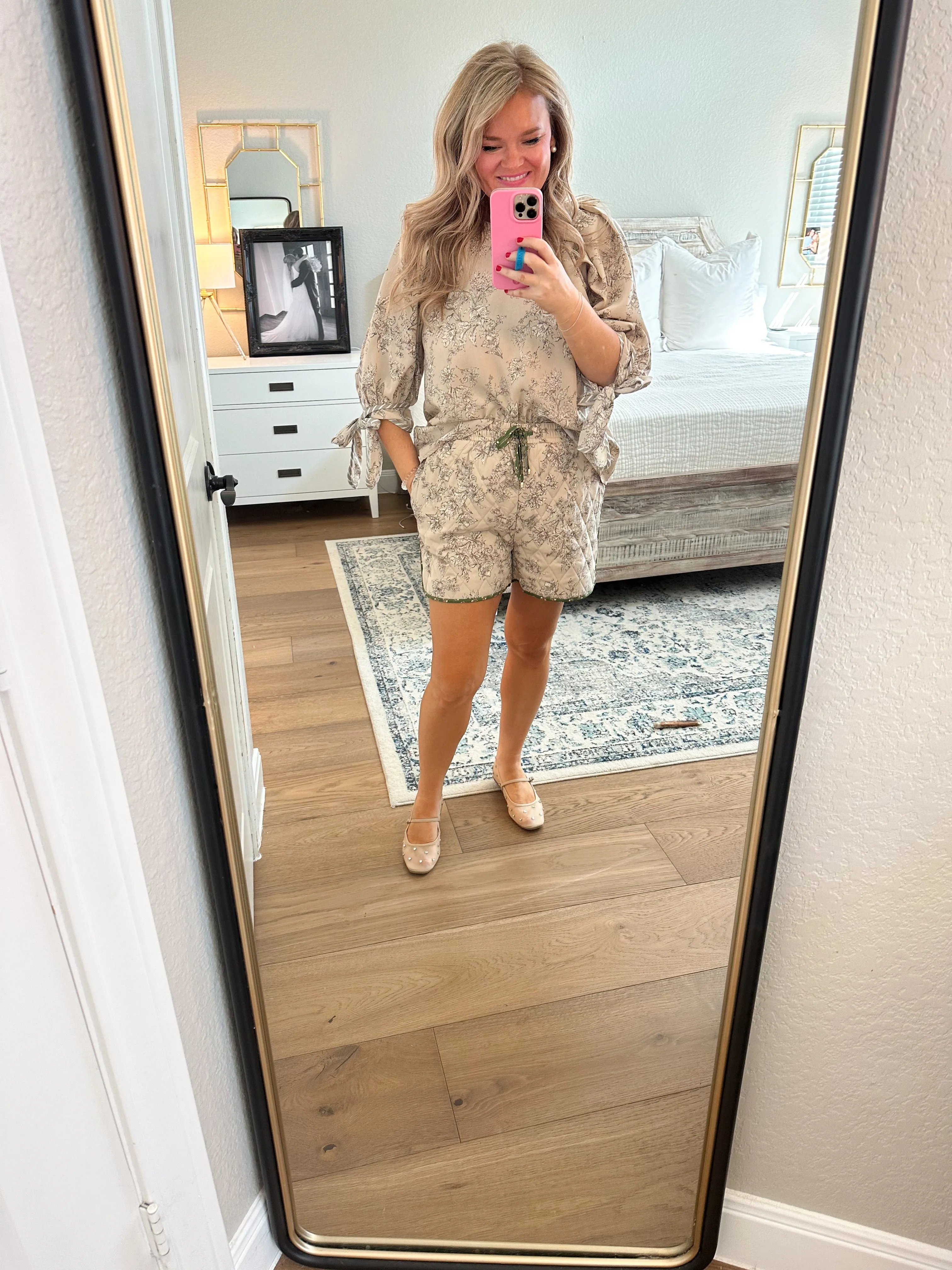 Taupe Quilted Floral Shorts