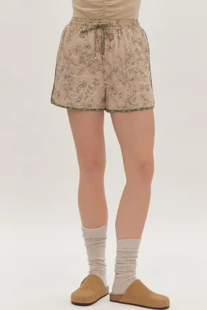 Taupe Quilted Floral Shorts