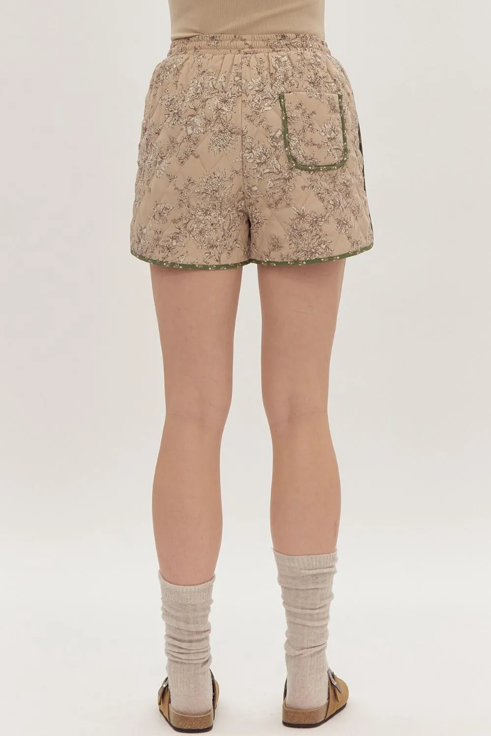 Taupe Quilted Floral Shorts