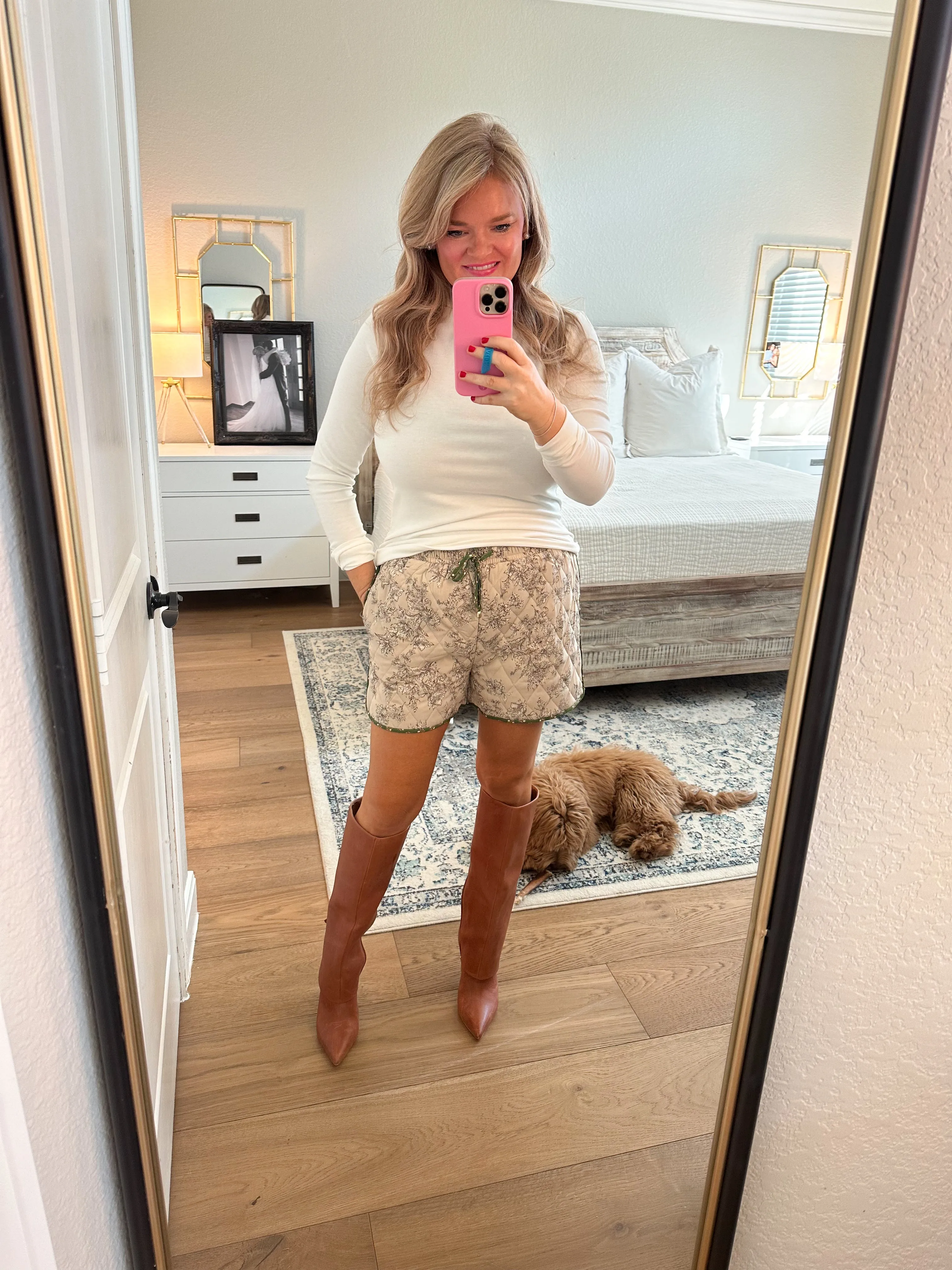 Taupe Quilted Floral Shorts