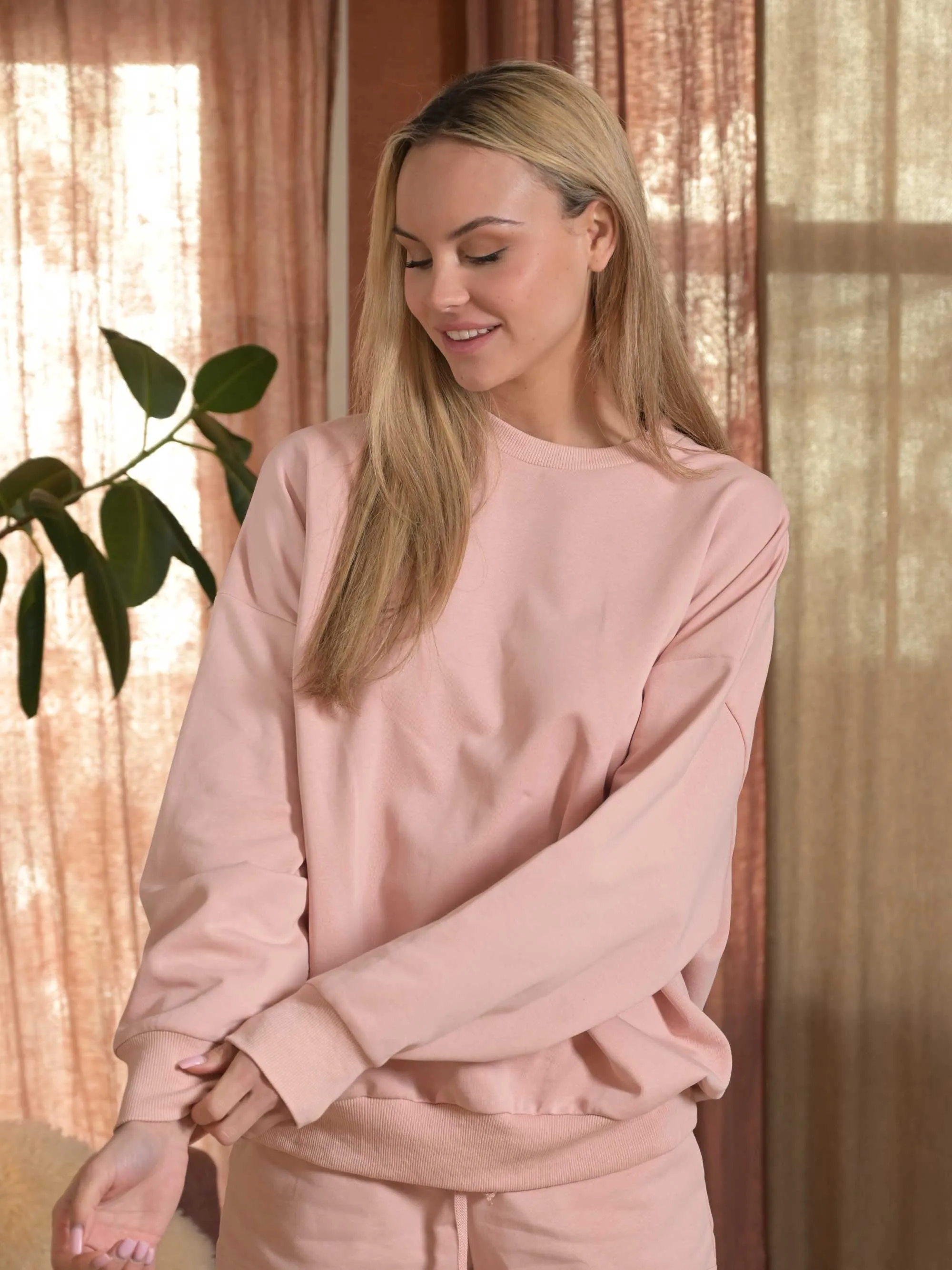 The Cozy Crush Terry Sweatshirt - Pink Beige
