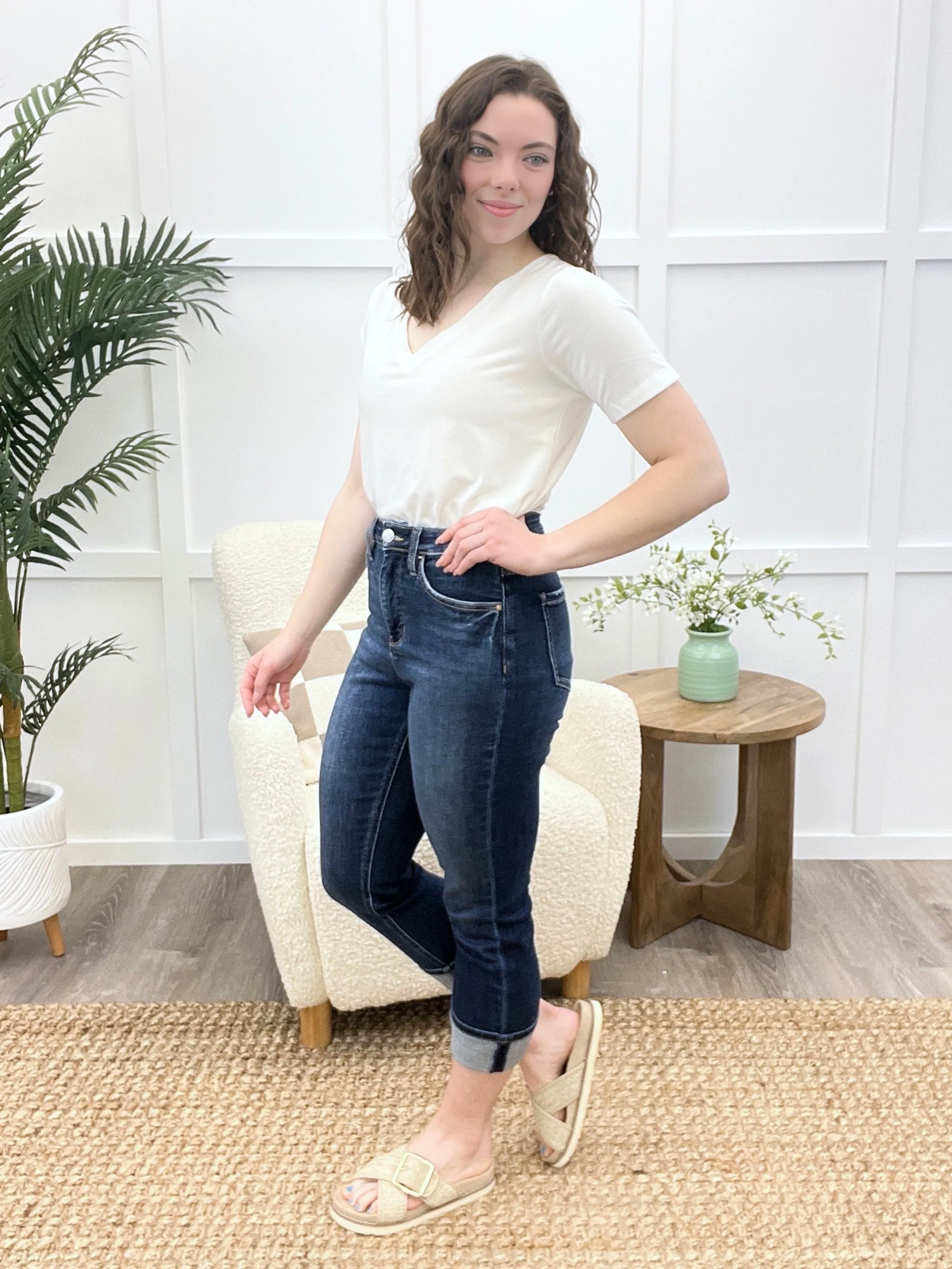 The Skylee High Rise Denim Capris by RFM