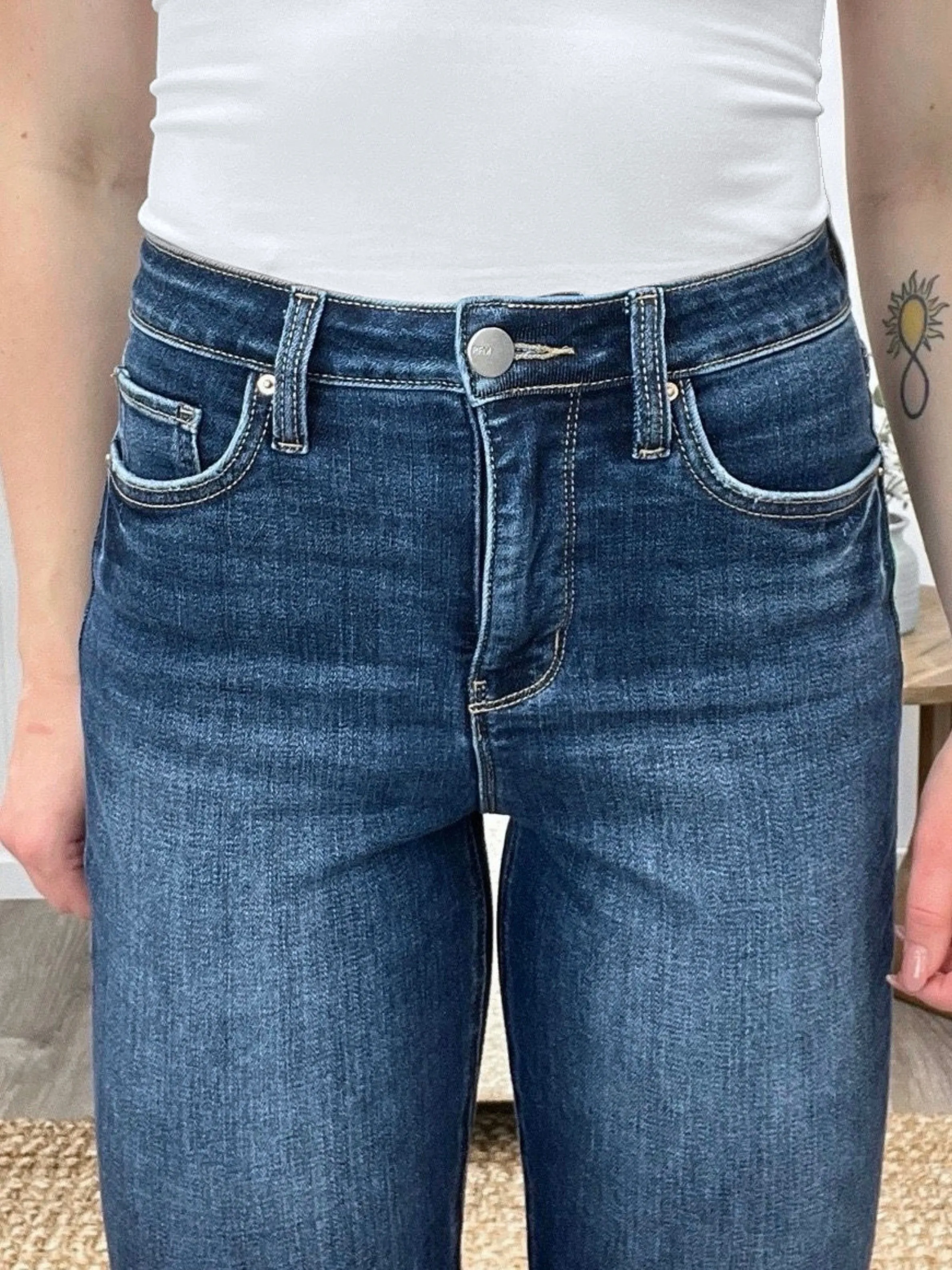 The Skylee High Rise Denim Capris by RFM