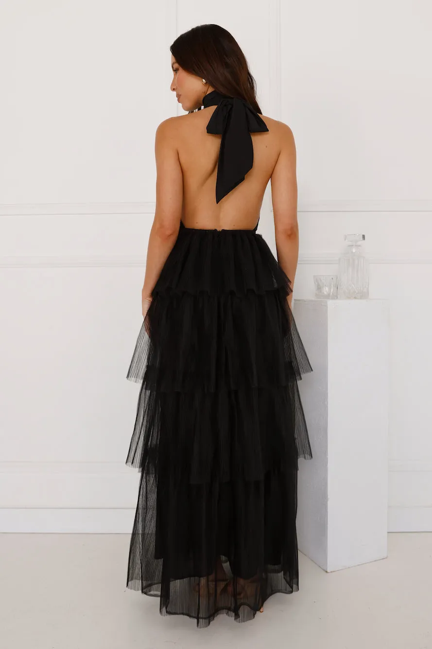 Unreal Beauty Halter Tulle Maxi Dress Black