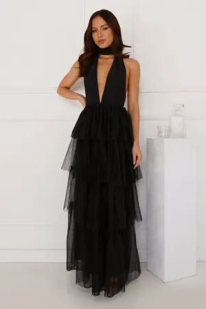 Unreal Beauty Halter Tulle Maxi Dress Black