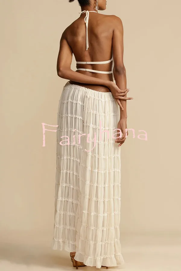 Versatility and Vintage Charm Pleated Drawstring Waist Tiered Maxi Skirt