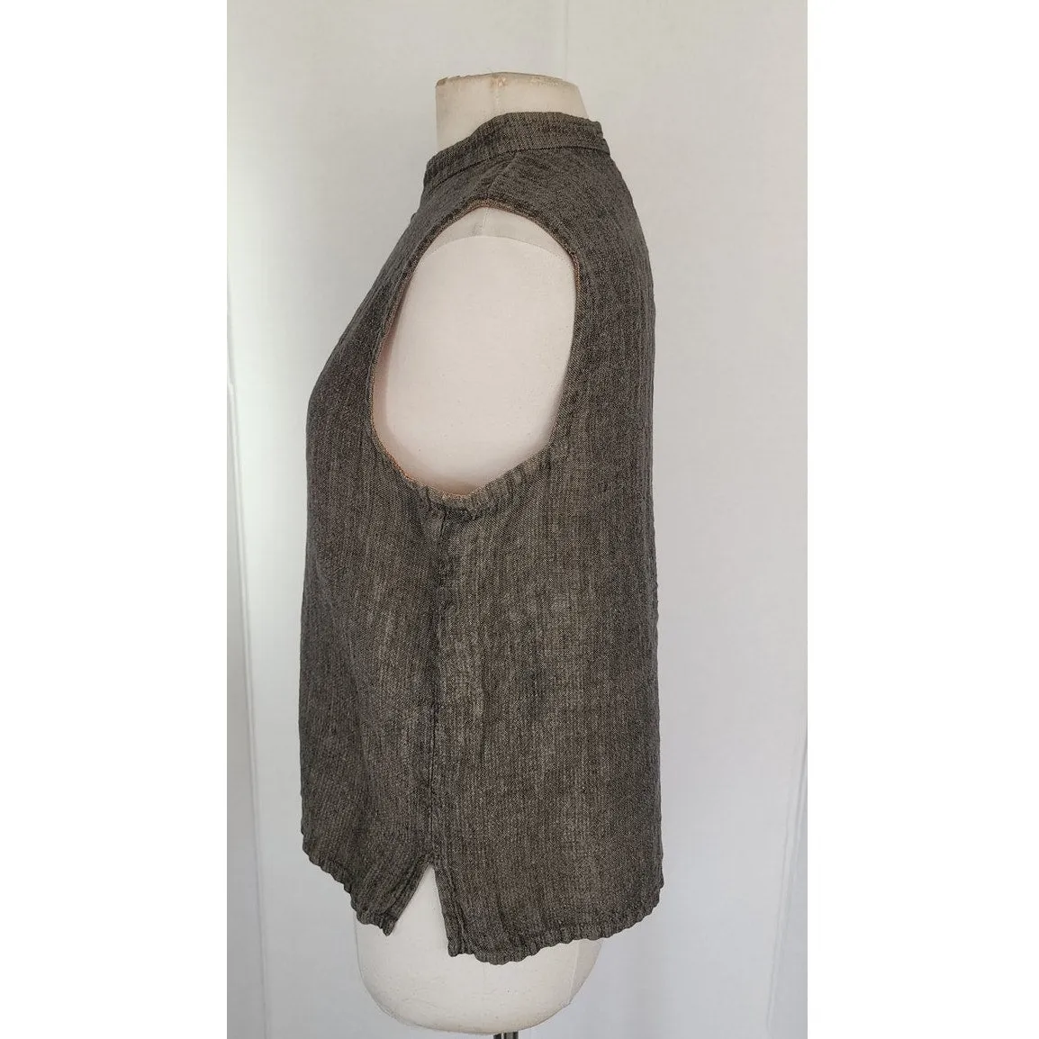 Vintage Eileen Fisher Linen Top Vest Brown Gray / L