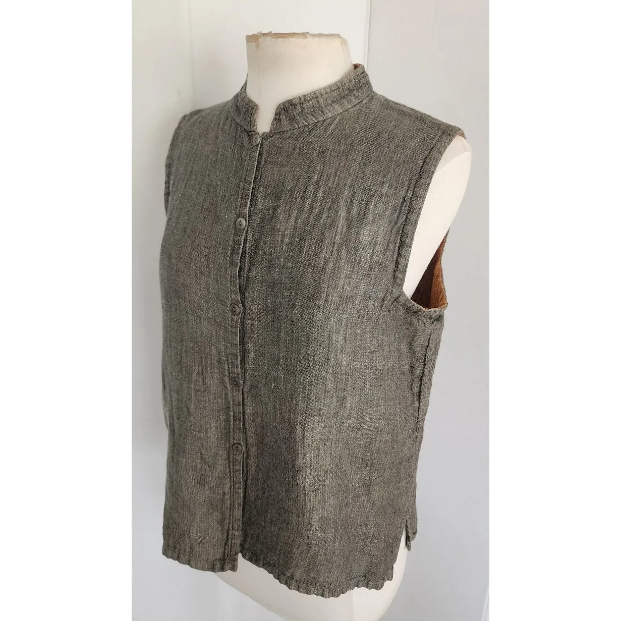 Vintage Eileen Fisher Linen Top Vest Brown Gray / L