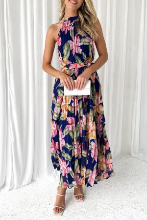 Vintage Elegant Floral Frenulum Halter Printed Dresses