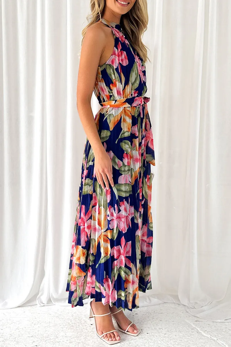 Vintage Elegant Floral Frenulum Halter Printed Dresses
