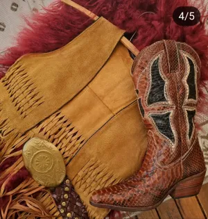 Vintage Genuine Suede Fringe Vest – Handwoven & Beaded | Size S