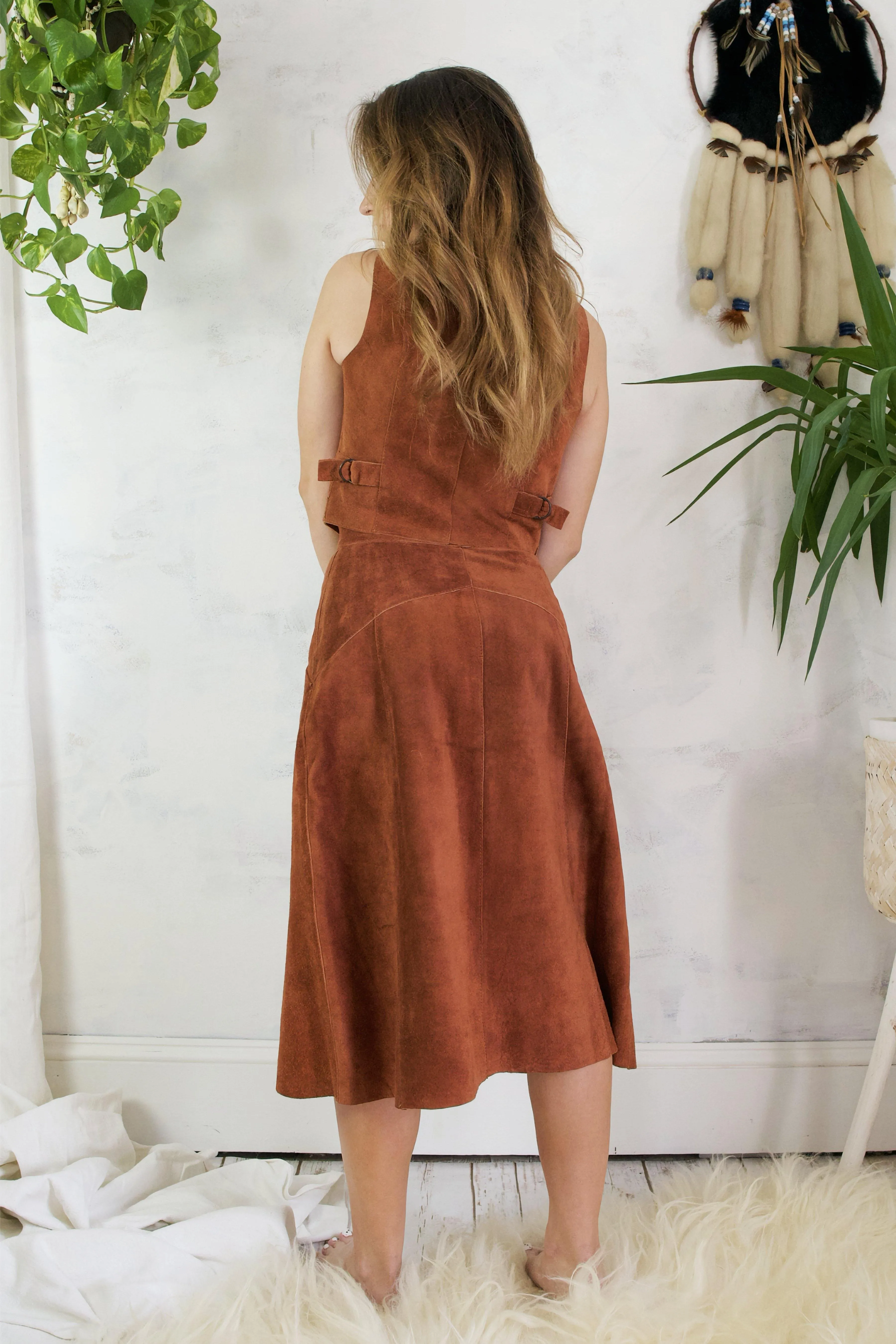 Vintage Sienna Suede Vest   Skirt Set
