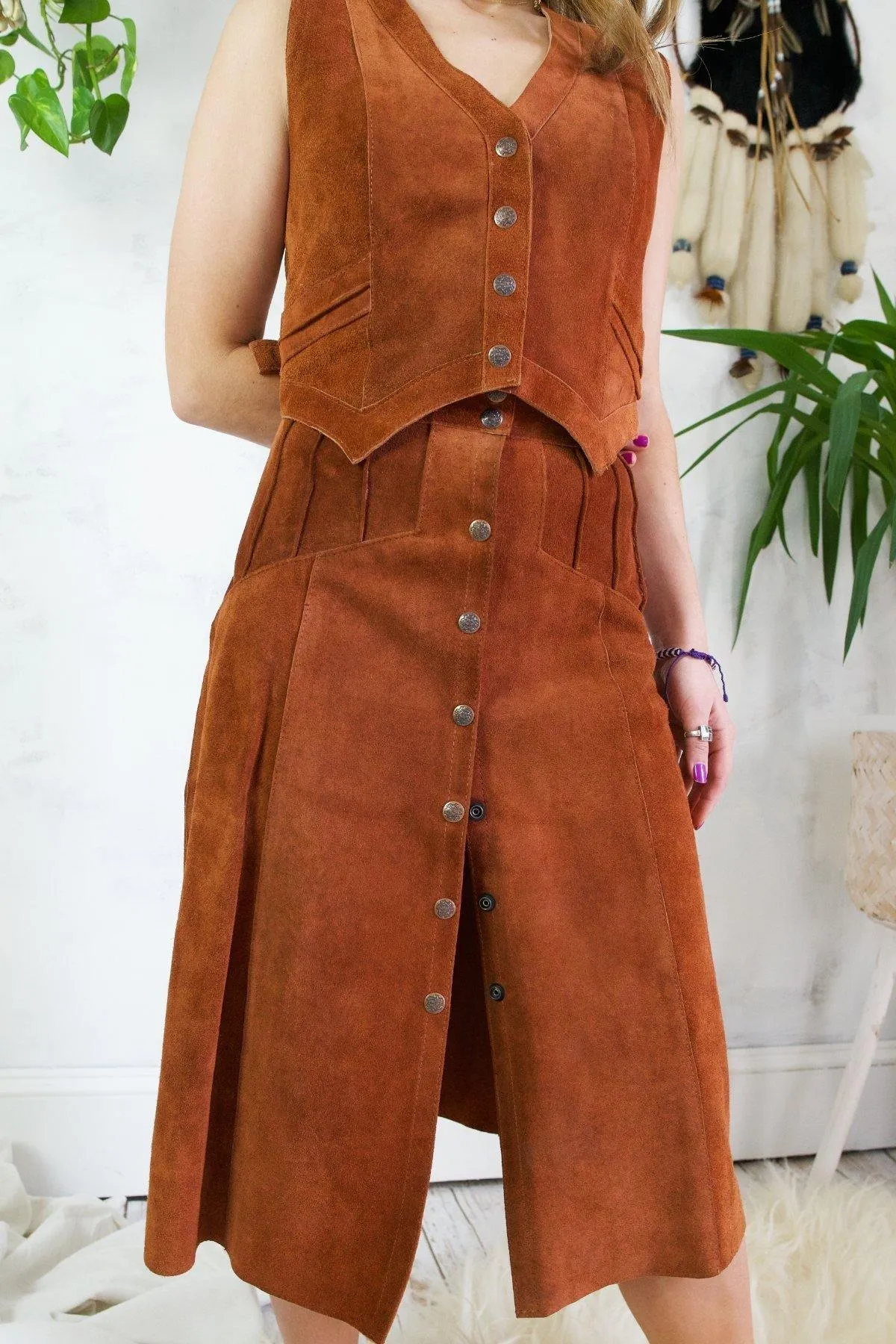 Vintage Sienna Suede Vest   Skirt Set