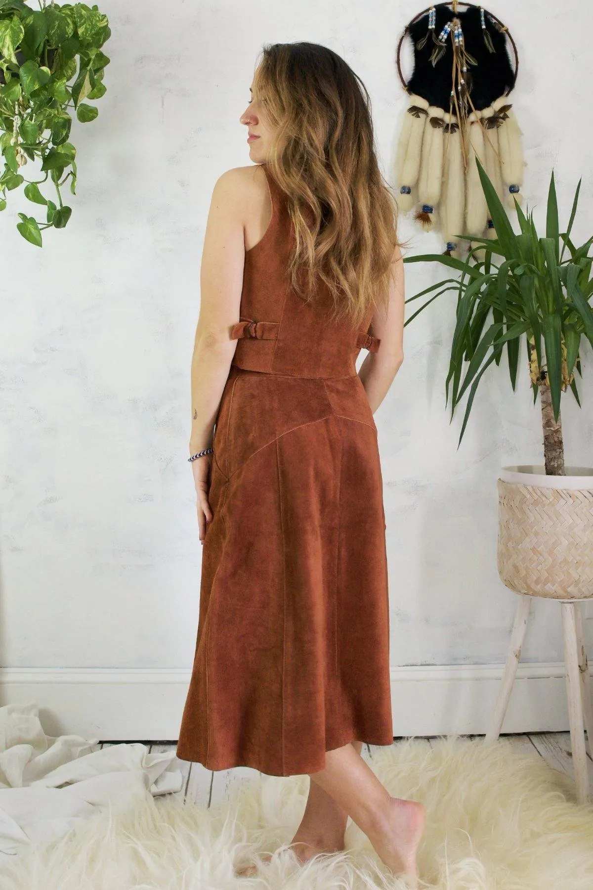 Vintage Sienna Suede Vest   Skirt Set