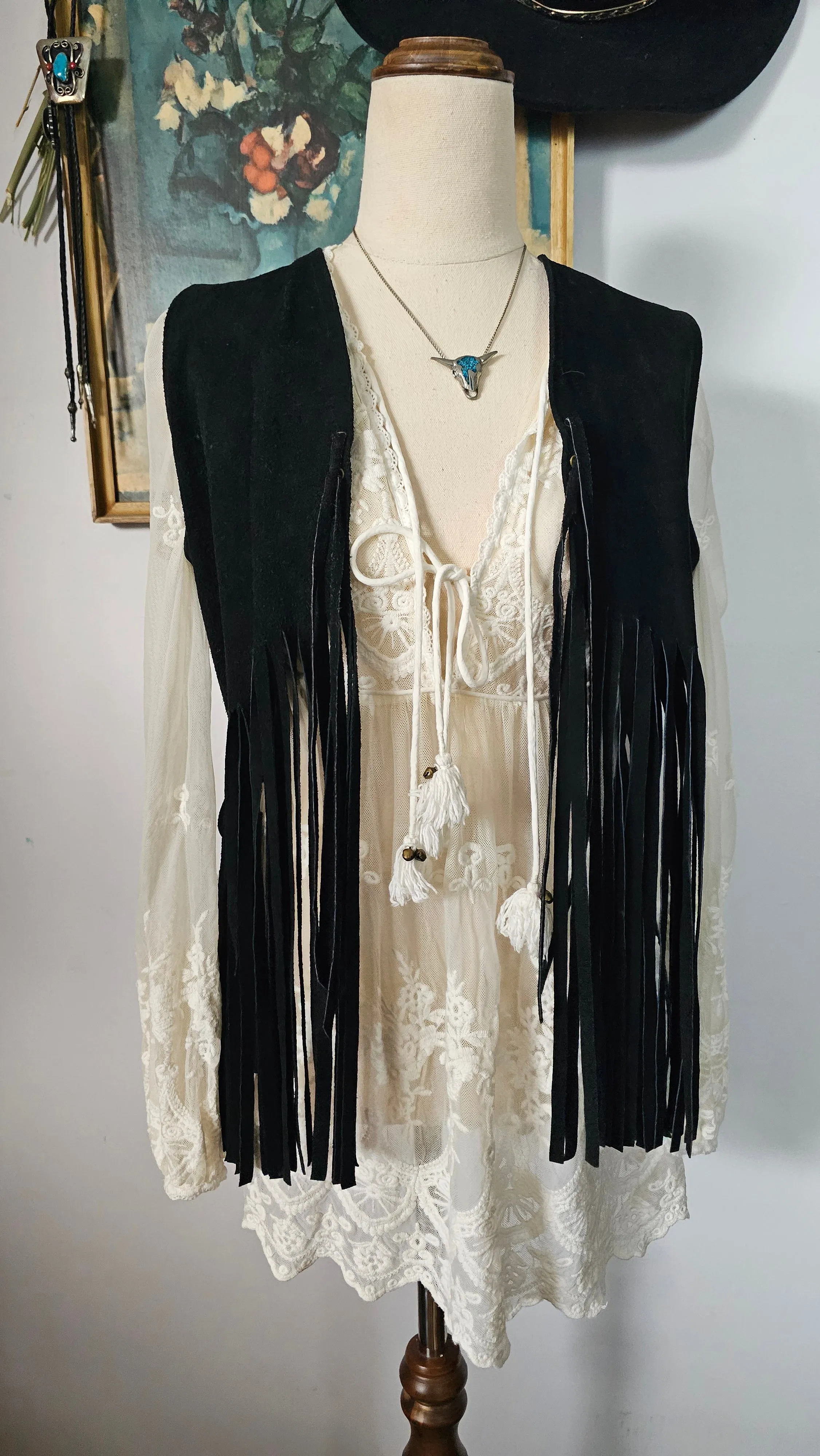 Vintage Suede Fringe Vest (Size 32)