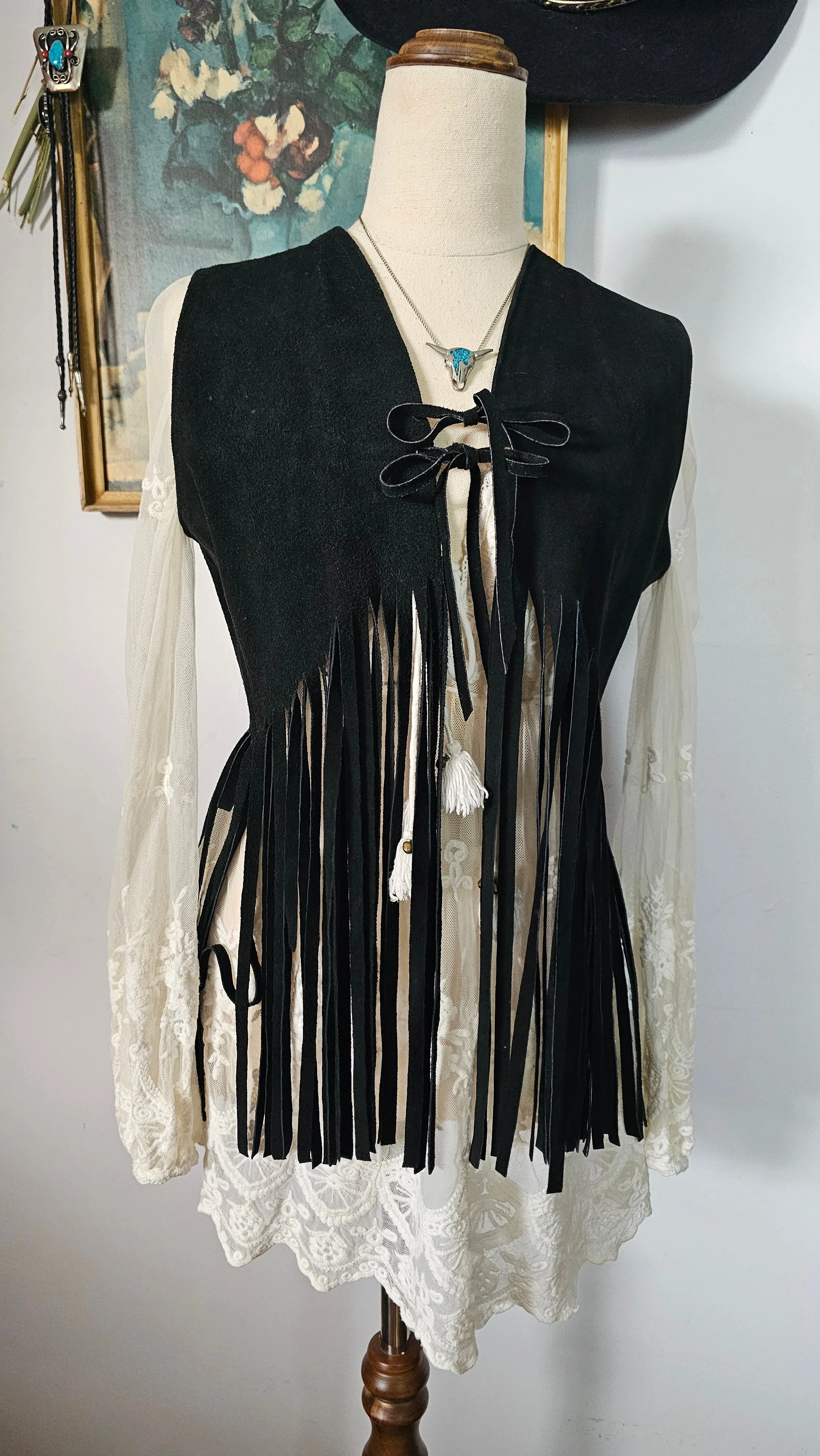 Vintage Suede Fringe Vest (Size 32)