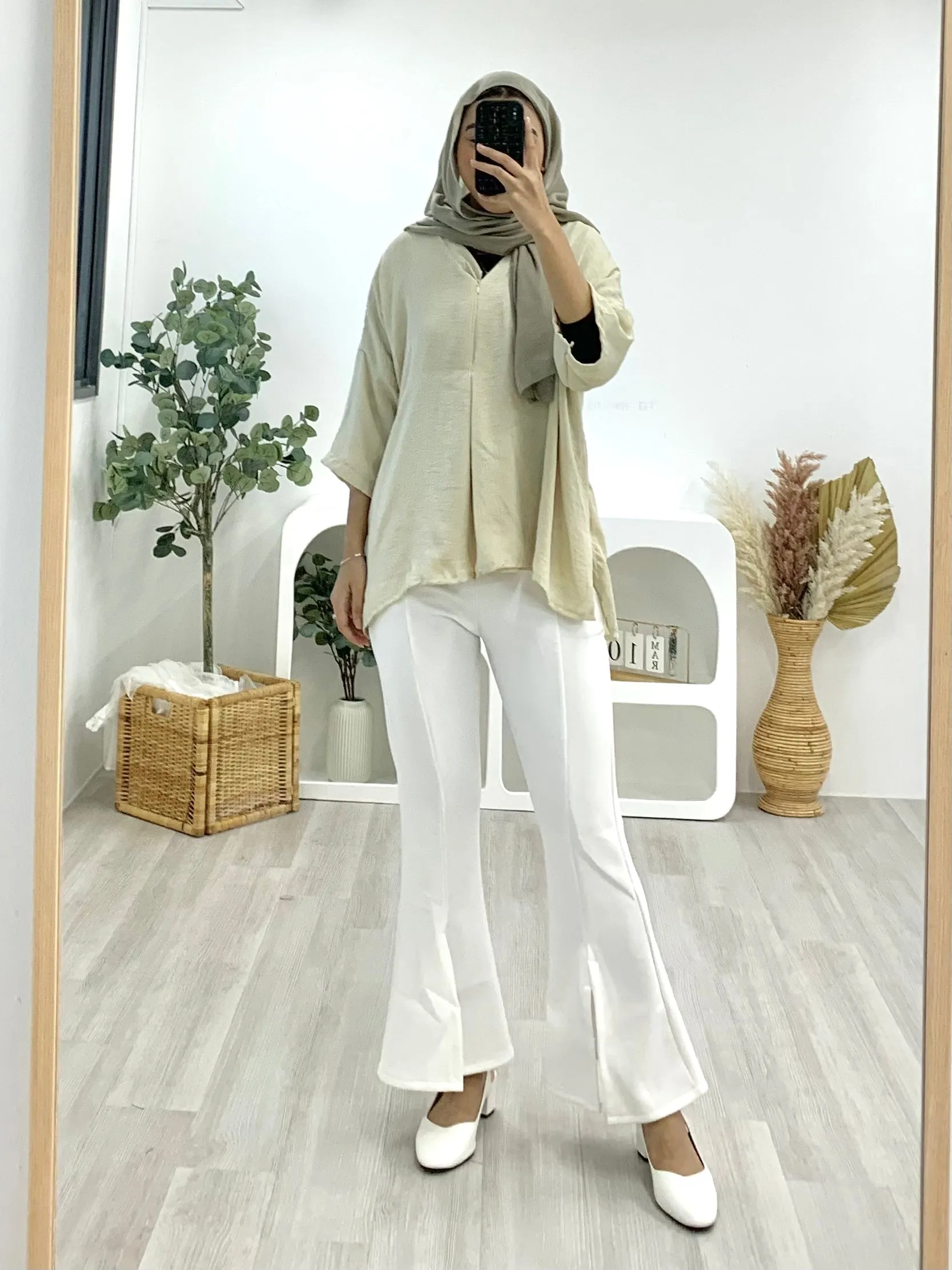 VNeck Zipper Crinkle Satin Top VZCST