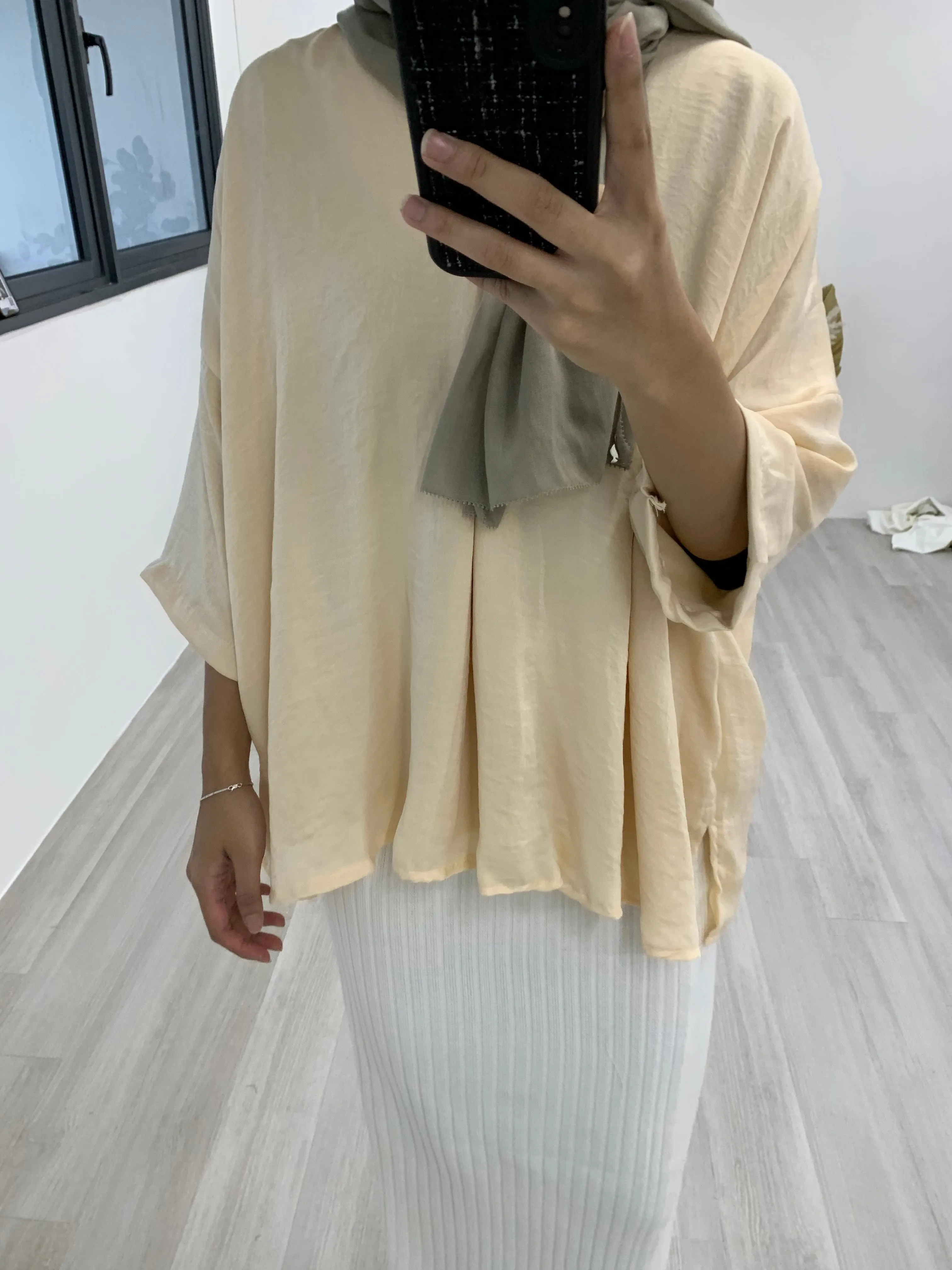 VNeck Zipper Crinkle Satin Top VZCST
