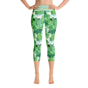 Watercolor Shamrock and Plaid - Yoga Capri Leggings