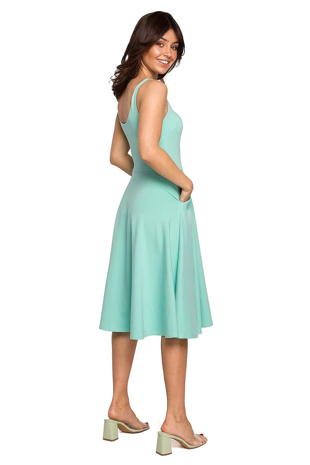 Wavy Flared Pocket Dress