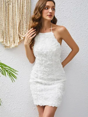 White Appliqued Floral Backless Party Dress MYC1047