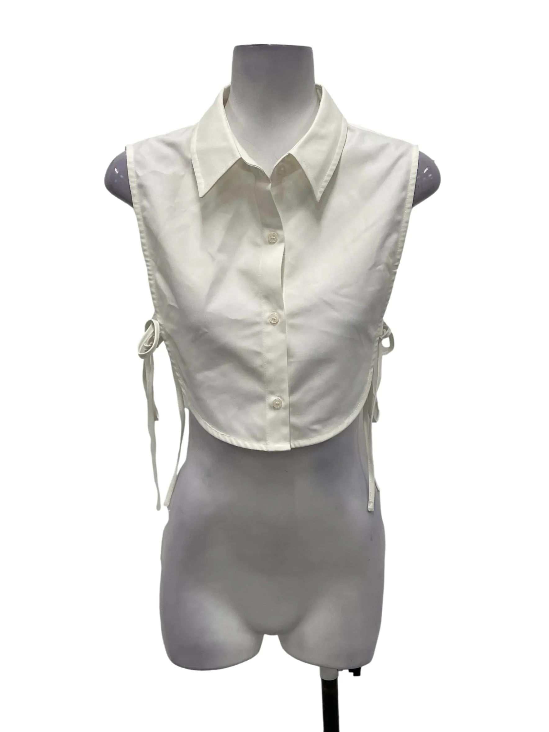 White Collared Button Down Vest Top