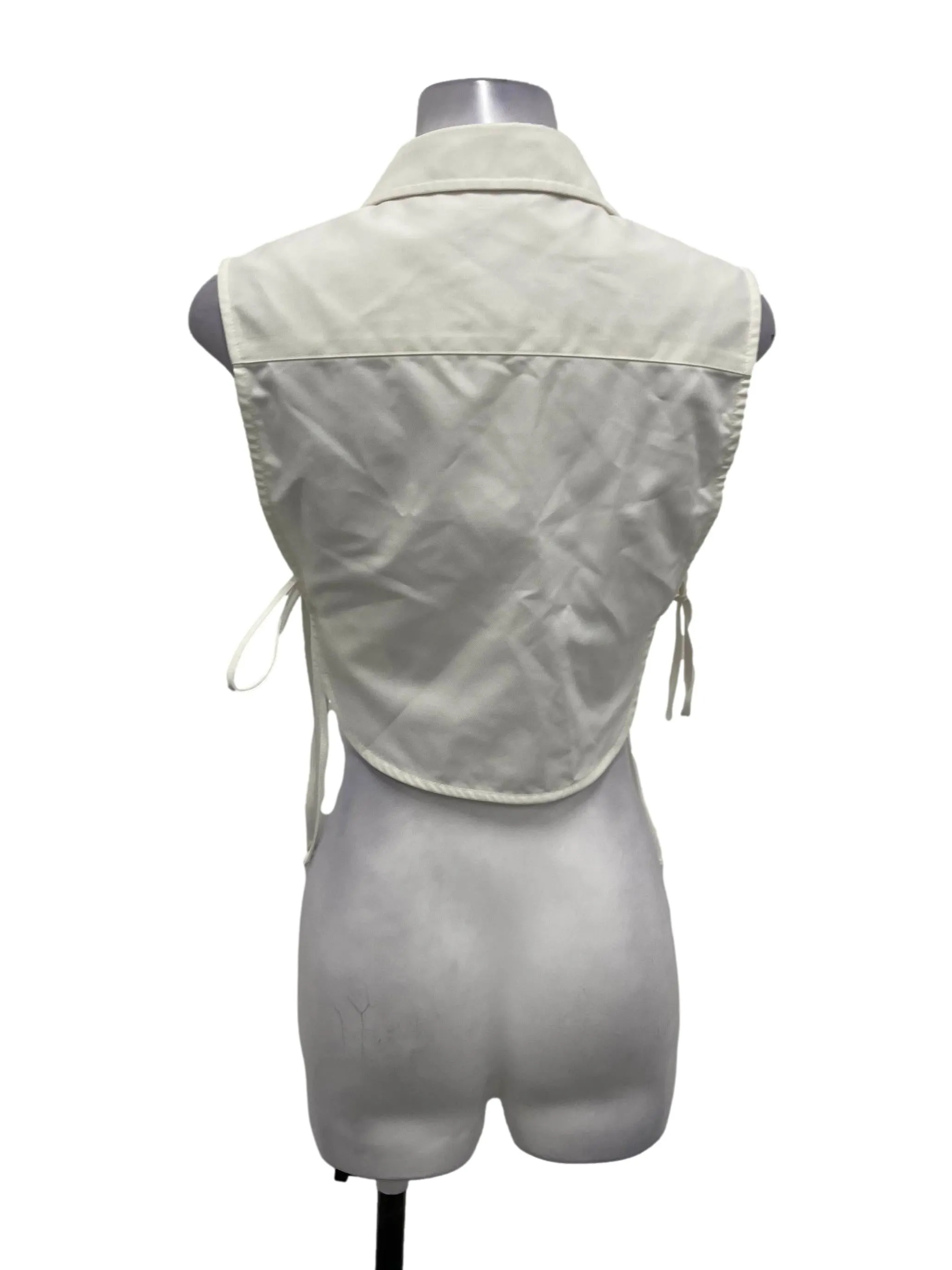 White Collared Button Down Vest Top