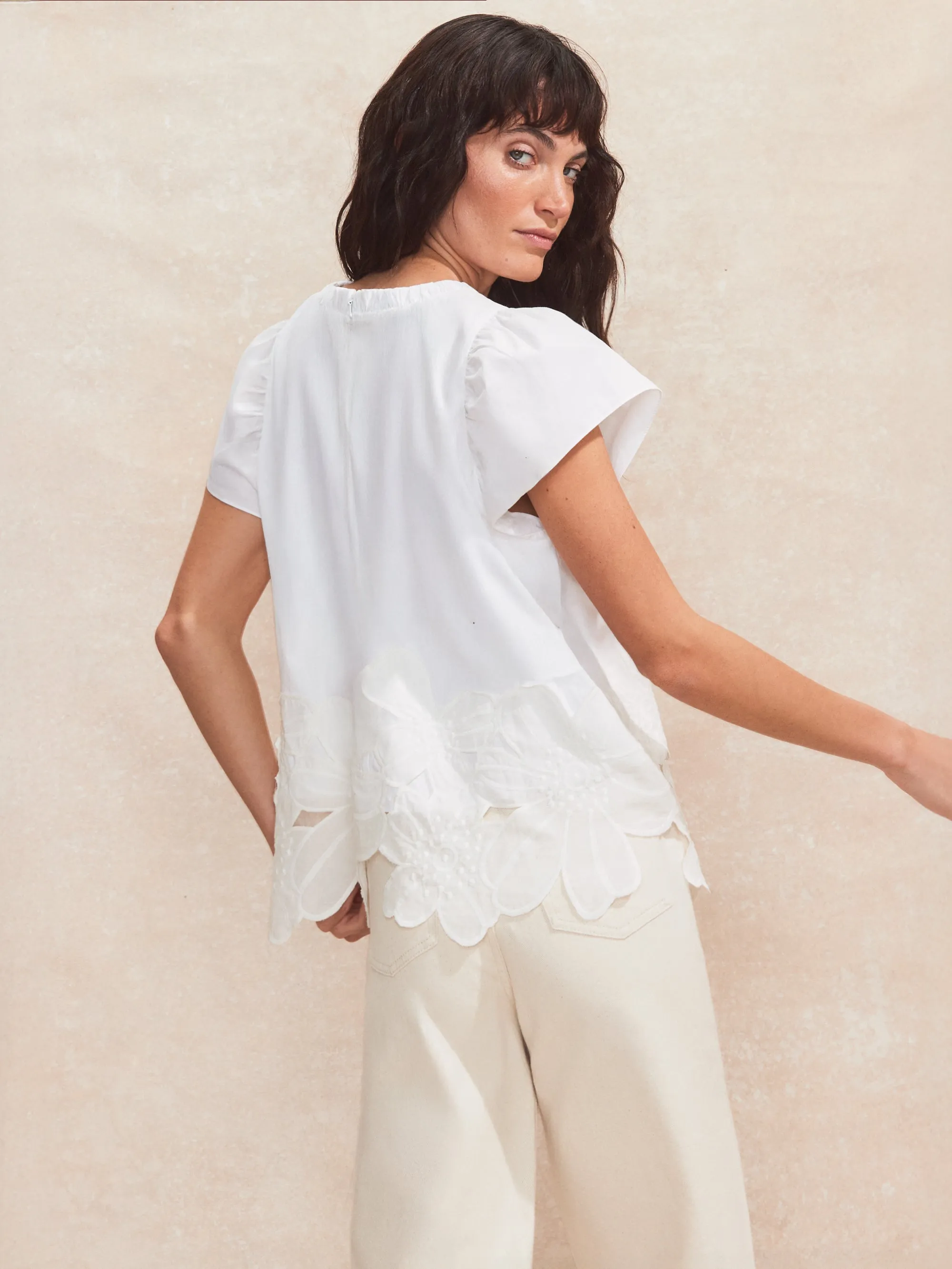 White Floral Cutwork Top