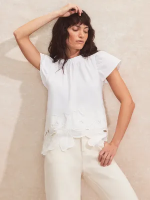 White Floral Cutwork Top