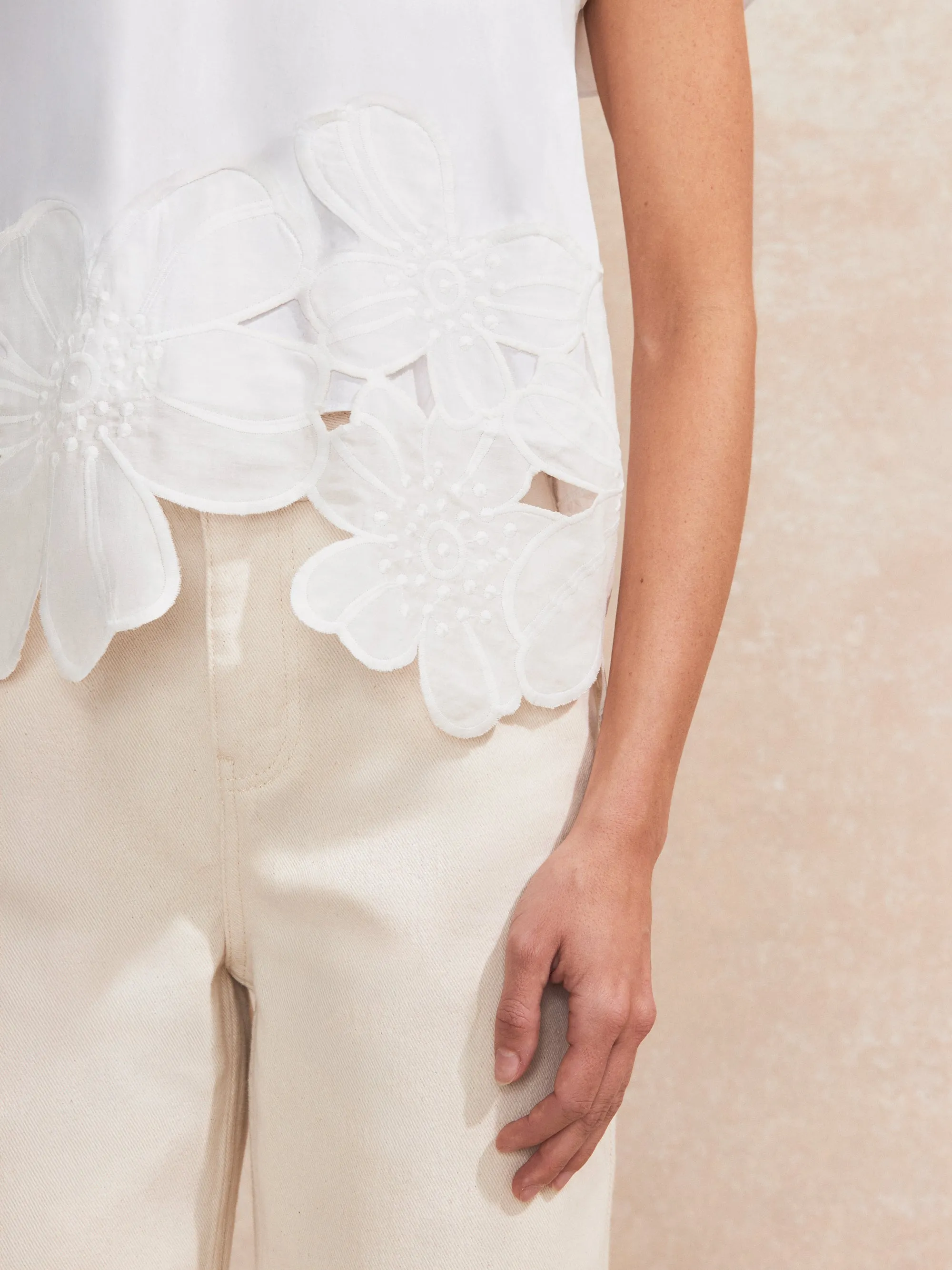 White Floral Cutwork Top