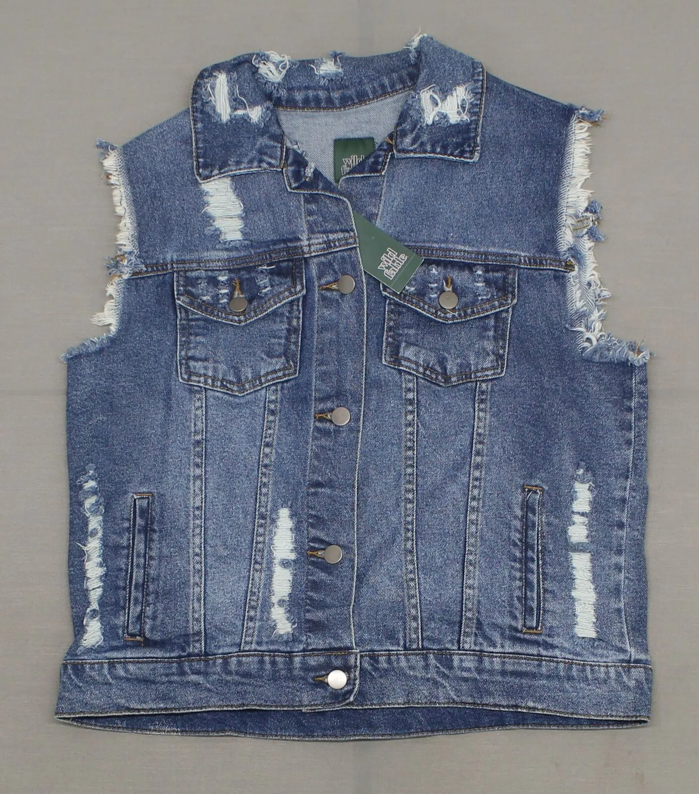 Wild Fable Women's Medium Wash Destructed Denim Vest