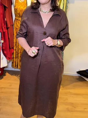 Women Shirt Collar Solid Pocket Cotton Dress