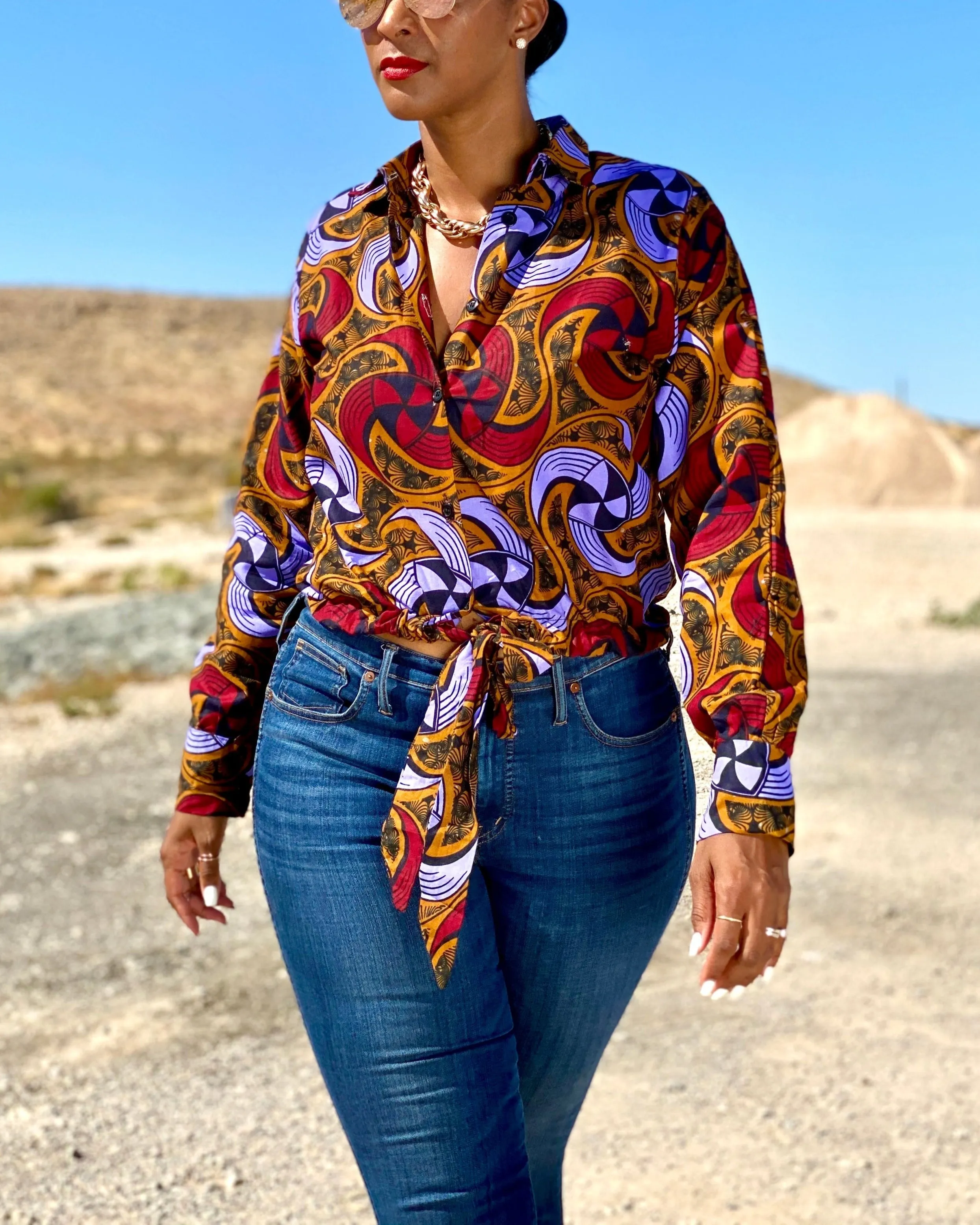 Women's Casual Print Button Long Sleeve Shirt