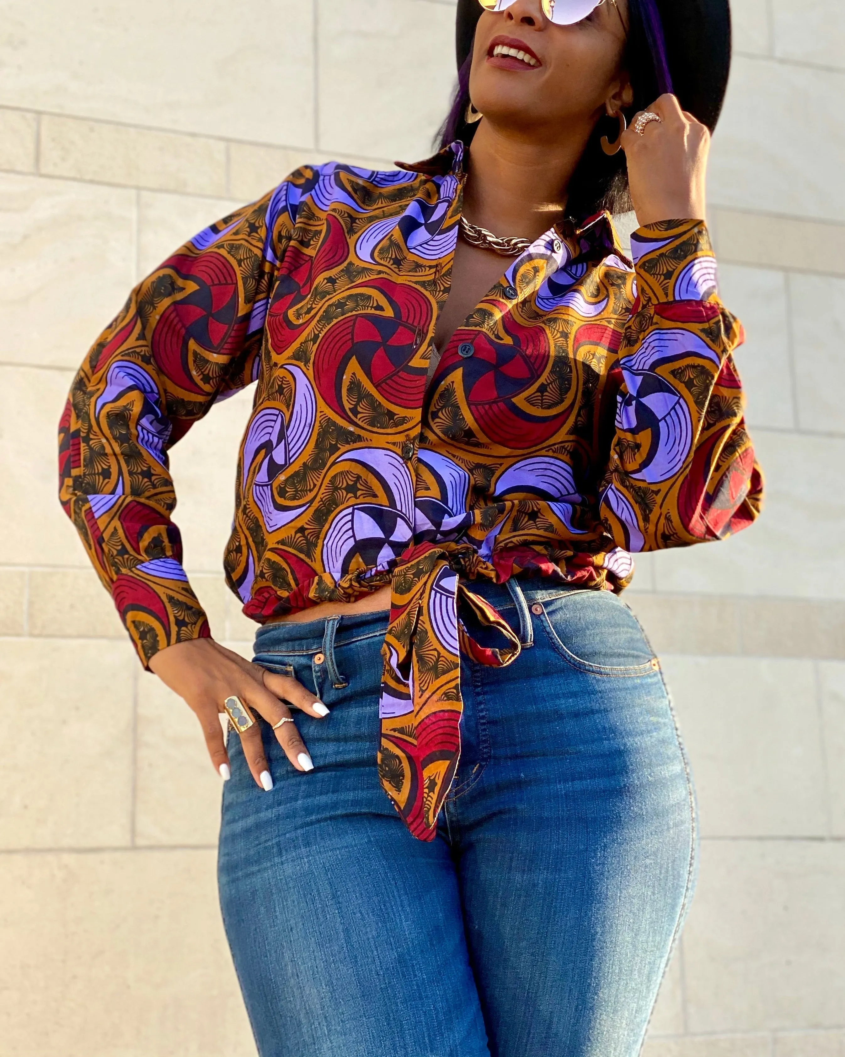Women's Casual Print Button Long Sleeve Shirt