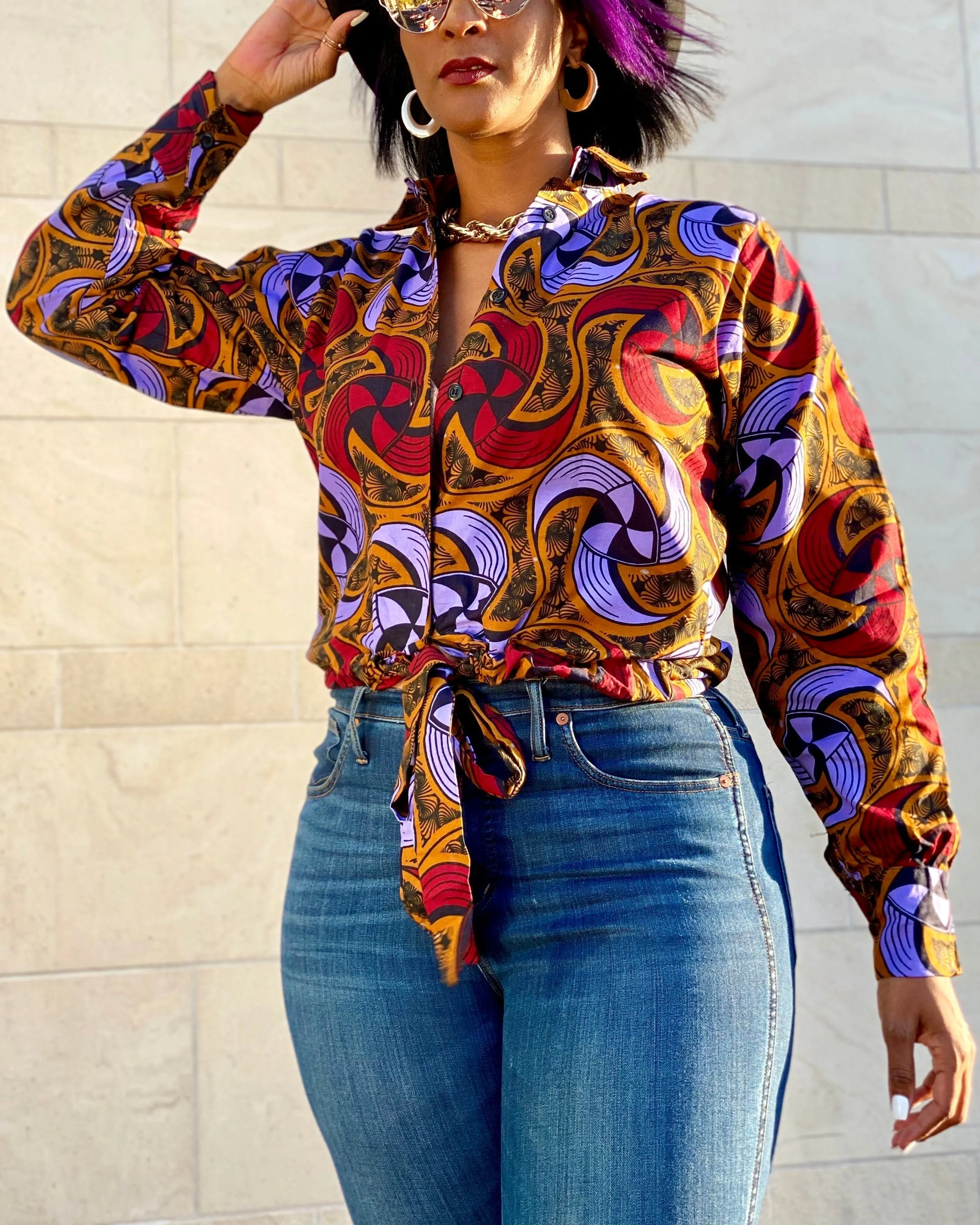Women's Casual Print Button Long Sleeve Shirt