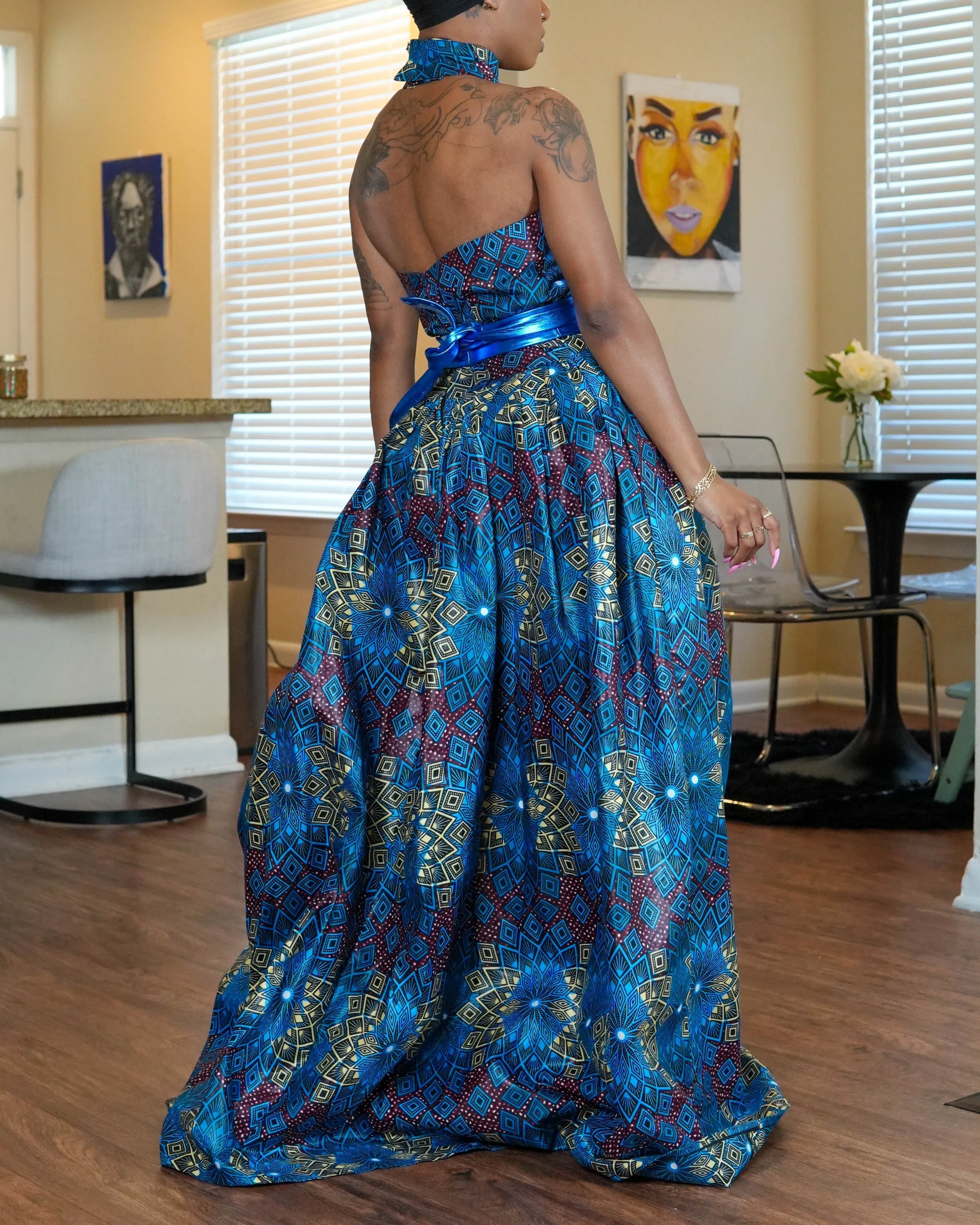 Women's Casual Print Halter Neck Maxi Dress