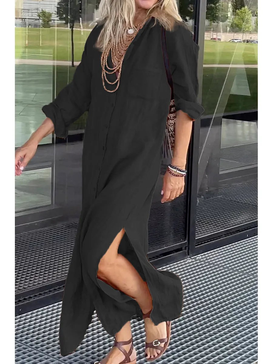 Women's Cotton and Linen Pocket Dress