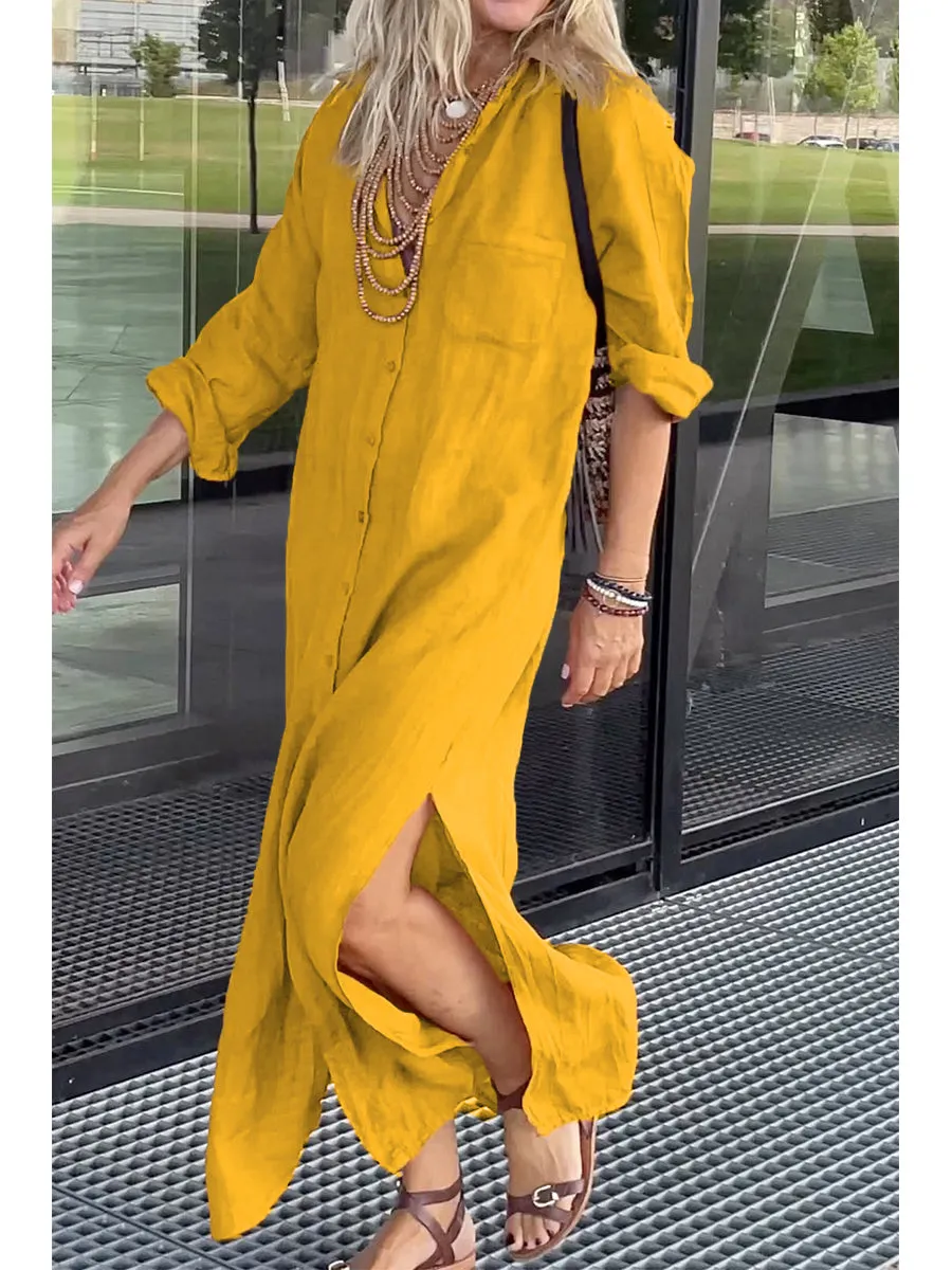 Women's Cotton and Linen Pocket Dress