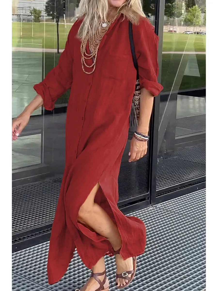 Women's Cotton and Linen Pocket Dress