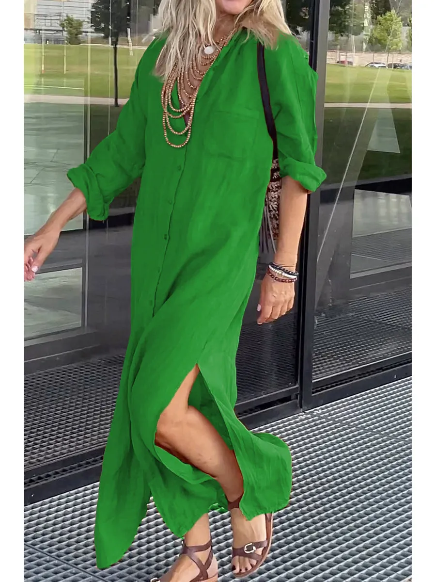 Women's Cotton and Linen Pocket Dress