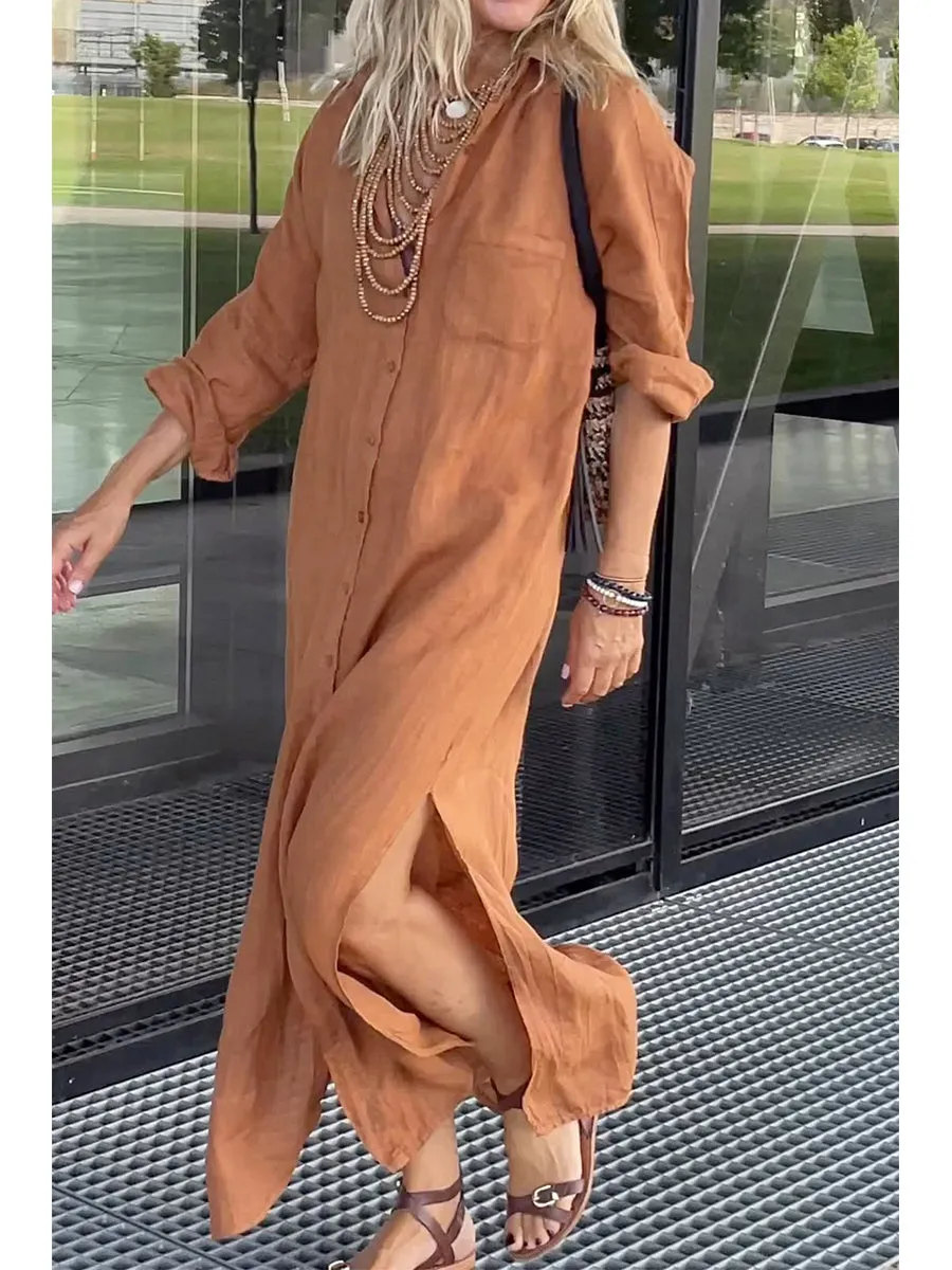 Women's Cotton and Linen Pocket Dress