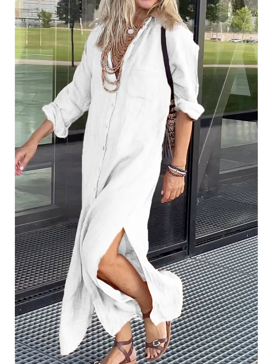 Women's Cotton and Linen Pocket Dress
